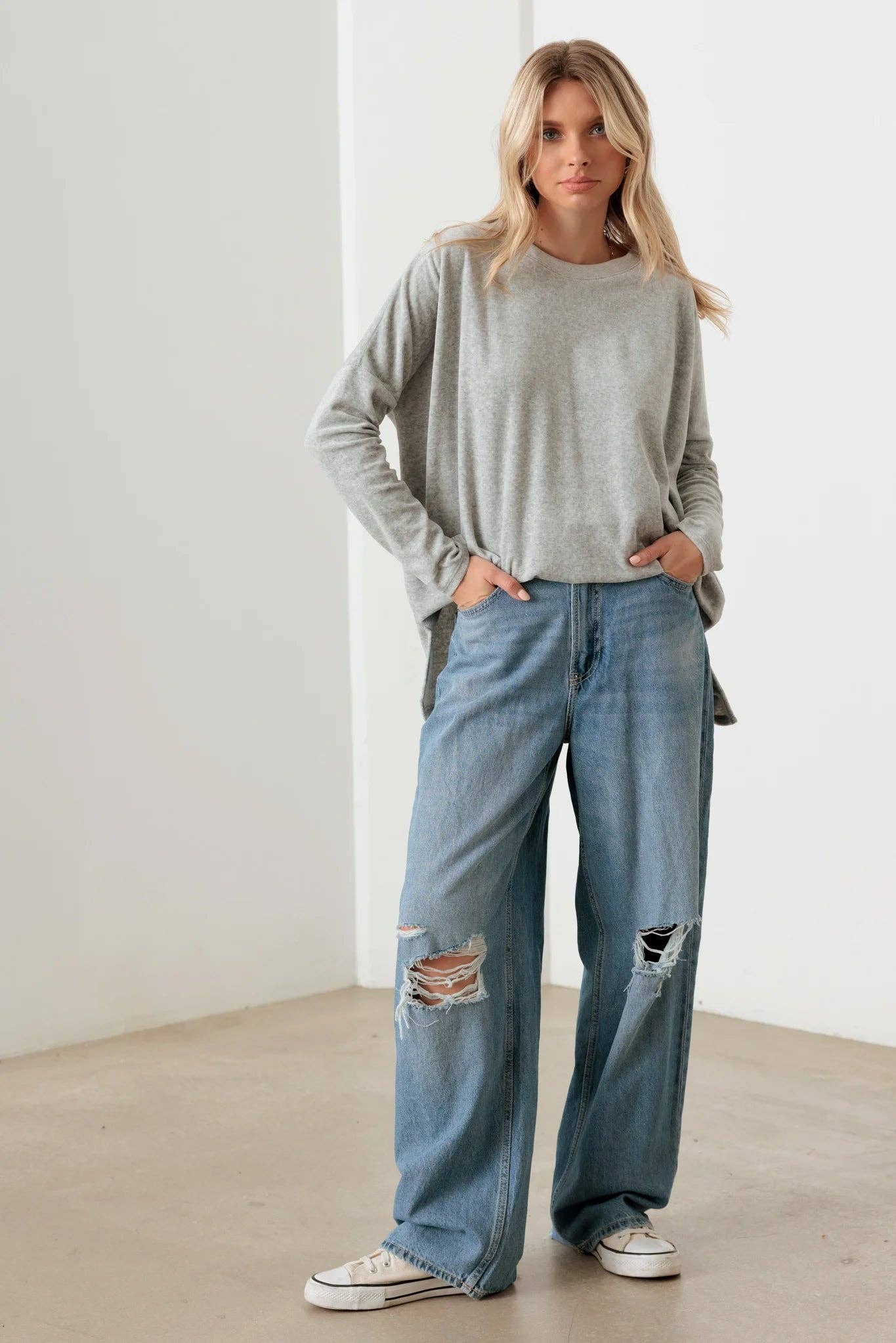 Cotton Blend Velour Long Sleeve Sweatshirt